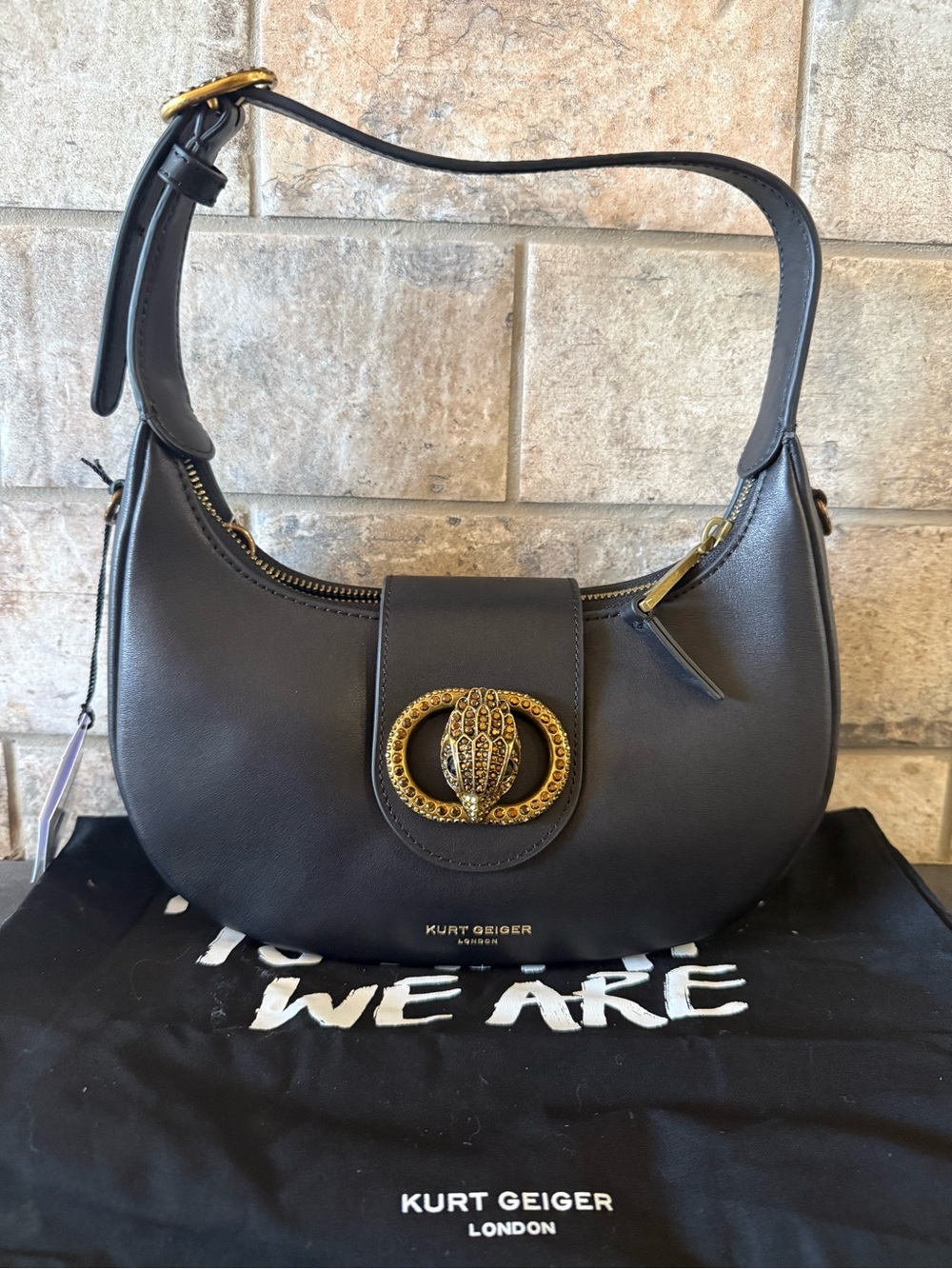 Kurt Geiger Black Leather Small Chelsea Hobo Bag
